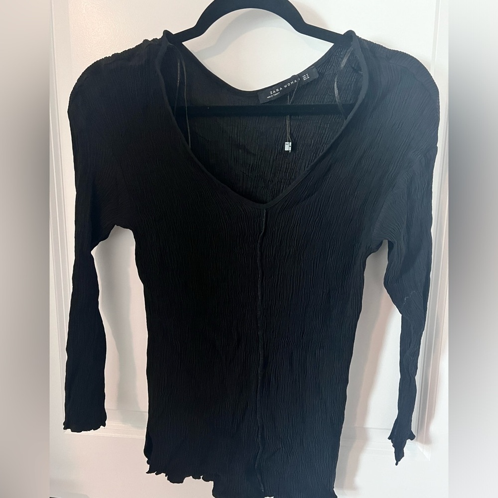 Zara Black V Neck Blouse Size M NWOT